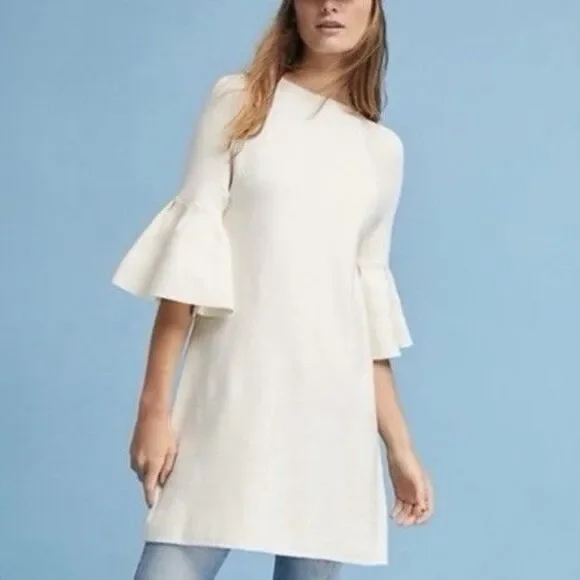 Moth Anthropologie Chester Dress Medium Ivory Off White Sweater Bell Sleeve - Picture 2 of 9
